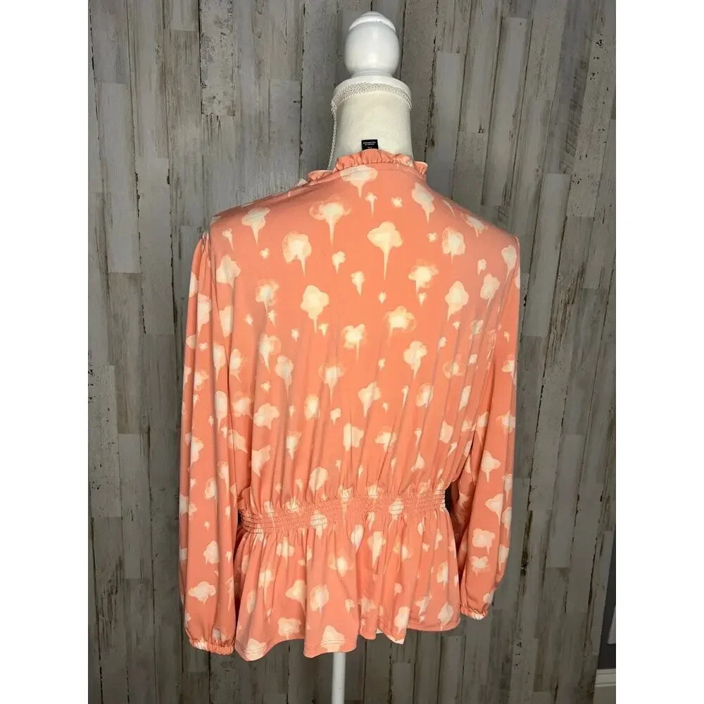Simply‎ Vera Vera Wang Women's XL Pink Floral Ruffle Blouse Top